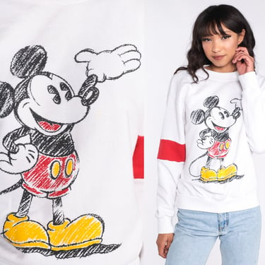 80s Mickey Sweatshirt -- Disney Sweater Mickey Mouse 1980s Shirt Cartoon Graphic Print White Retro Kawaii Medium Large 