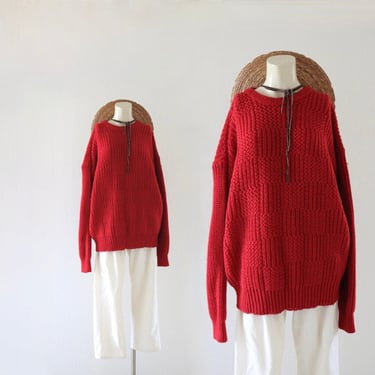 unisex pullover sweater - vintage 90s unisex mens womens red pullover acrylic casual knit minimal colorful sweater 