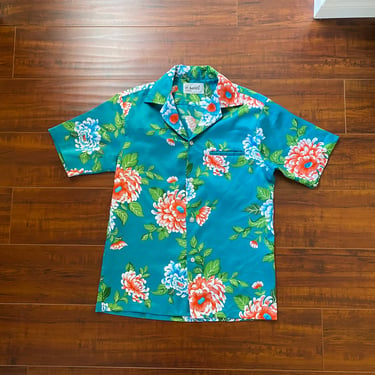 Vintage 1970’s Teal Floral Hawaiian Shirt 