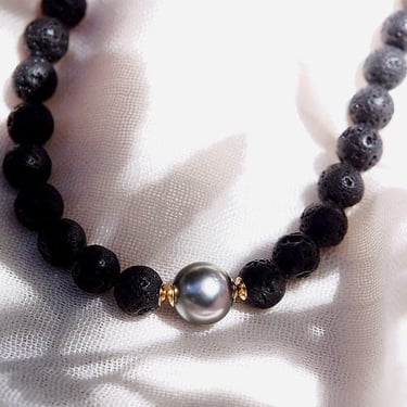 Black Tahitian Pearl Lava Bead Necklace,Beaded Necklace,Black Bead Necklace,Tahitian Pearl Necklace,Lava Pearl Beaded Necklace,Bead Necklace 