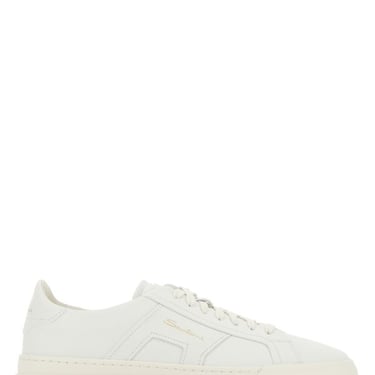 Santoni Men White Leather Sneakers