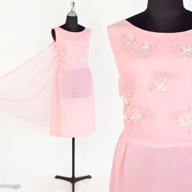 1950s Pink Sequin Party Dress | 50s Pink Beaded Cocktail Dress | Tenen Fashions of Melbourne | Large 
