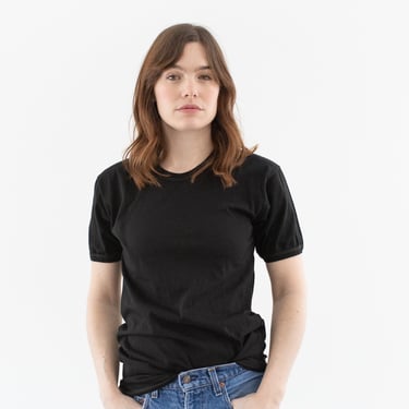 The Matera Tee in Black | Vintage Contrast Stitch Puff Sleeve Made in Italy T-Shirt | 100% Cotton | S M | 