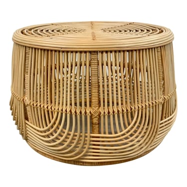 Organic Modern Natural Rattan Drum Side Table
