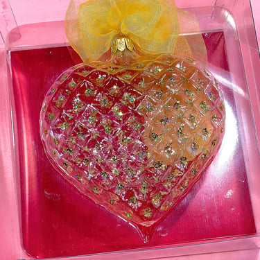 VINTAGE: Dept 56 Large Glass Heart Ornament Set in Box - Christmas, Holidays, love 