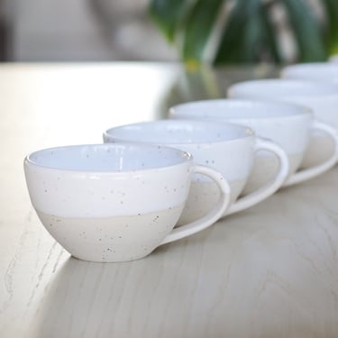 Small Ceramic Piccolo Mug - White Handmade Ceramic Cup - Double Espresso 4 oz Latte Art - Teacup Handles - Cafe Barista - Modern Pottery 