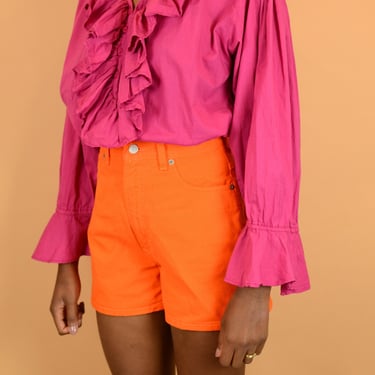 Vintage Hot Pink Long Sleeve Ruffle Shirt Blouse / Medium Large 