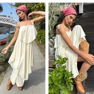 70s Boho Goddess Maxi Dress cream white Sun dress babe S M 