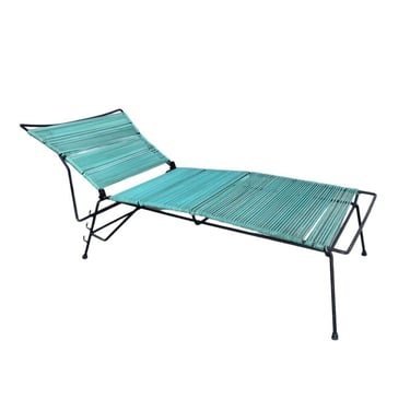 Mid Century Iron Outdoor/Patio Chaise Lounge with Teal Cord 