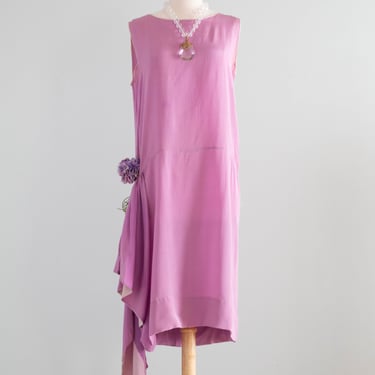 Ethereal 1920's Lavender Silk Flapper Dress With Hip Swag / Medium