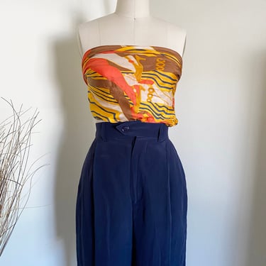 Vintage 90's Navy Silk Shorts, Designer Vintage, XS 25