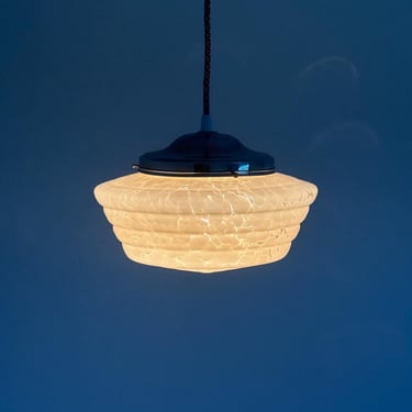 Vintage Art Deco Pink Glass Pendant Lamp / Opaline Glass Ceiling Light / Retro Hanging Lamp / Clouded Glass / Made in Italy / 1960s 