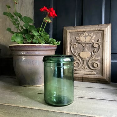 French Canning Jar, Green Glass, Lidded Preserve, Mason Pot, French Cuisine, Country Farmhouse 