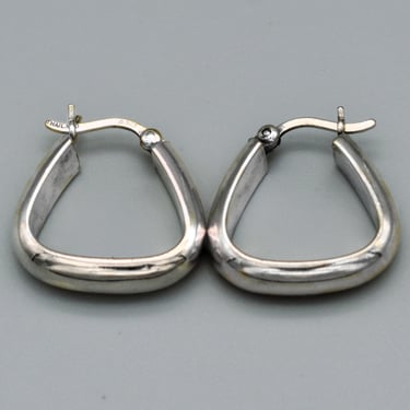 80's geometric sterling triangle hoops, Thailand 925 silver rounded trapezoid earrings 