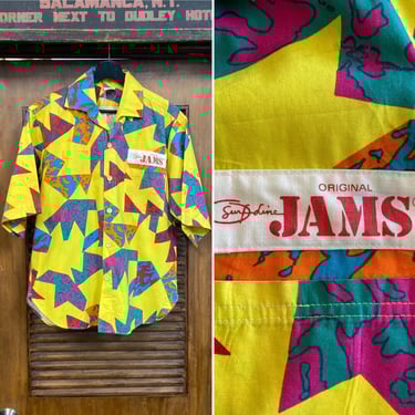 Vintage 1980’s “Jams” Memphis Style New Wave Cotton Hawaiian Shirt, 1980’s Shirt 