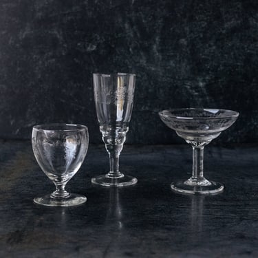 Vintage Etched Glass Set of 6