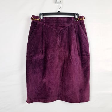 Vintage 90s Wine Purple Leather Skirt, Size 30 Waist 