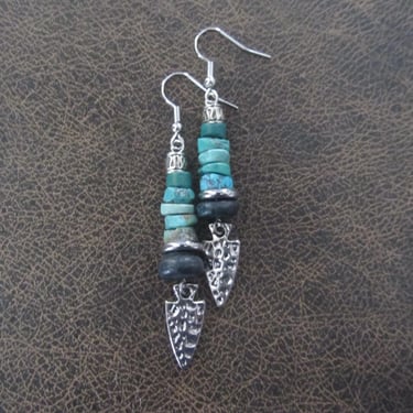Turquoise and silver arrowhead earrings 