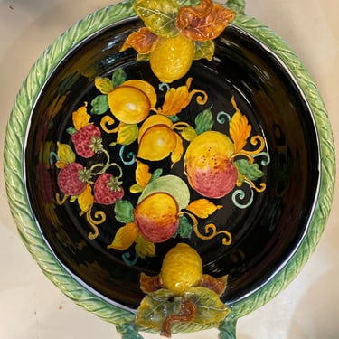 Hand Painted Ceramic Bowl with Handles from Ravello, Italy