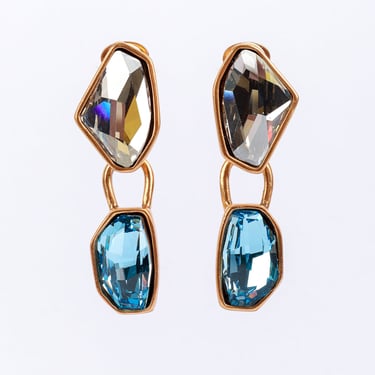 Aqua Color Block Geo Gem Drop Earrings