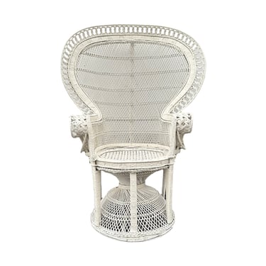 Vintage Peacock Chair - Adult Size 54" Tall 38" Wide - White Rattan Wicker Fan Back Boho Chic Coastal Mid Century MCM Palm Beach Furniture 