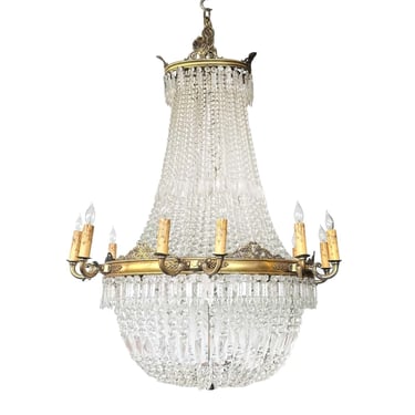 Large French Empire-Style Bronze &amp; Glass Chandelier, c. 1920's