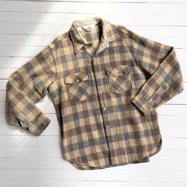 brown plaid shirt | 80s 90s vintage Woolrich beige gray wool flannel jacket 