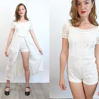 1960s two piece lace ROMPER and OVER SKIRT xxs | new spring 
