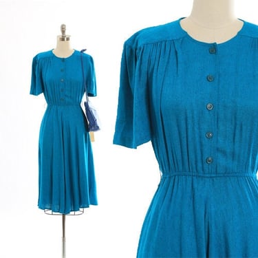 Vintage 90s Carol Anderson blue rayon flax midi dress 