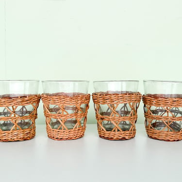 Set of Four Rattan Wrapped Glassware