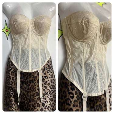 Vintage Off-White Lace Bustier with Garters Victorian Revival Lingerie – 36A 