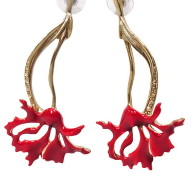 Oscar de la Renta - Gold & Red Carnation Leaf Earrings