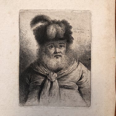 Rare Georg Friedrich Schmidt Etching from 1748 - Bust of an Old Man - No. 111 - In the Style of Rembrandt - Christopher Mendez Provenance 