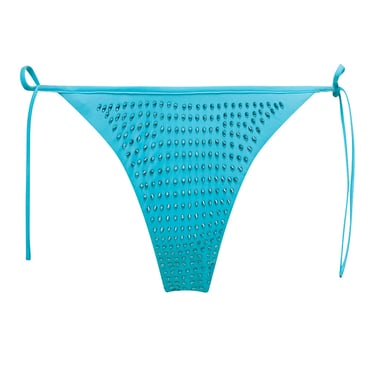 Self-Portrait Bikini Bottom With All-Over Crystal Embellishment In Light-Blue Polyamide Woman