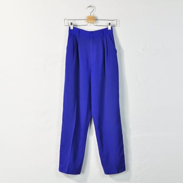 Pleated Wool Trousers, Vtg 90s High Rise High Waisted Pants, Vibrant Cobalt Blue Indigo Minimal Relaxed Tapered All Seasons Wool Pants Sz 2 