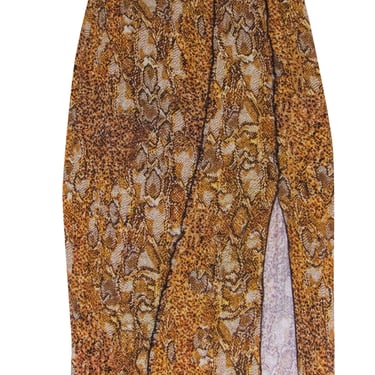 Nanushka - Tan Snakeskin Print Crinkled-Voile Midi Skirt Sz S