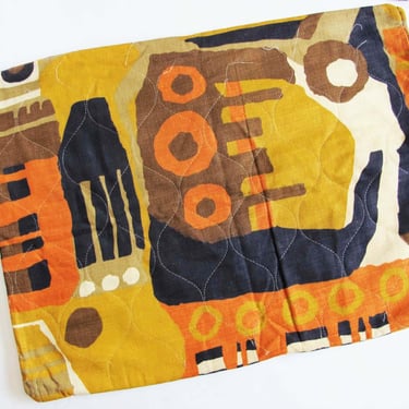 Vintage Mid Century Bark Cloth Zippered Pillow Sham 26x17.5 - 60s Abstract Black Mustard Yellow Orange Rectangle Pillowcase 