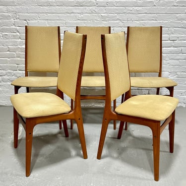 TEAK Mid Century Modern High Back DINING CHAIRS, Set of Four 