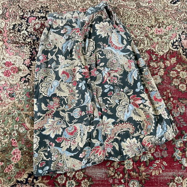 Vintage ‘80s ‘90s Lizwear Liz Claiborne Jacobean paisley floral print skirt, 1989s midi skirt S/M 