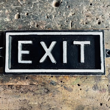 EXIT Sign Metal Black and White Iron Sign Indoor Outdoor Way Out Industrial Wall Mounted Fence Door Small Metal Sign Graphic 