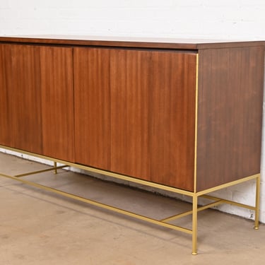 Paul McCobb Irwin Collection Mahogany and Brass Sideboard Credenza or Bar Cabinet, Newly Refinished