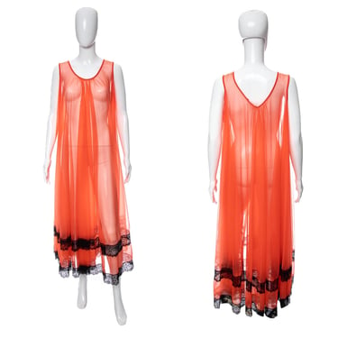 1960's Frederick's of Hollywood Orange Sheer Nightgown Size O/S