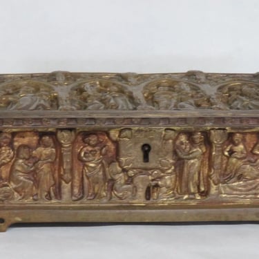 Gothic Bronze Brass Solid Heavy Carved Jewelry Relic Casket Box 3344B