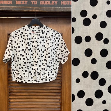 Vintage 1960’s Mod Polka Dot Cotton Button Front Shirt Top, 60’s Blouse, Vintage Clothing 