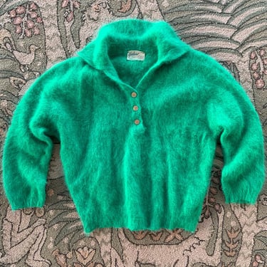 1950s Green Fuzzy Angora Sweater - Size M/L