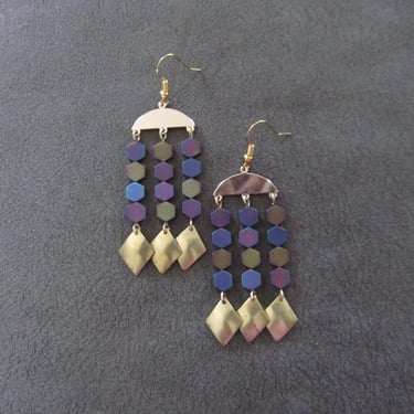 Multicolor hematite and gold stainless steel earrings 