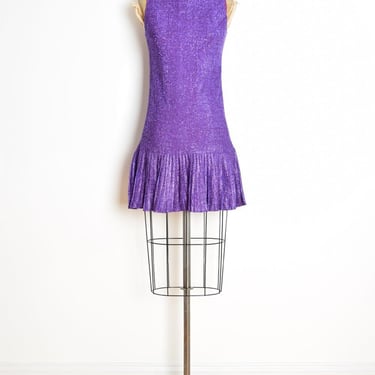 vintage 60s dress purple metallic drop waist futuristic mod party dress XS S clothing 