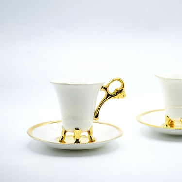 Vintage Espresso Cup and Saucer Pairing with Gold-Plated Accents 