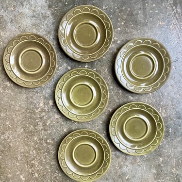 Vintage Homer Laughlin Granada by Sheffield Avocado Olive Green Stoneware Saucer Appetizer Plate 5.75