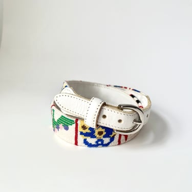 Vintage Belt:  White, Leather, Needlework, Shoes, Purses, Blue, Red, Black, Green, Pink, 1980s 
